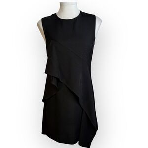Diane von Furstenberg Black Ruffle-Front Sleeveless Crepe‎ Mini Dress Size 2